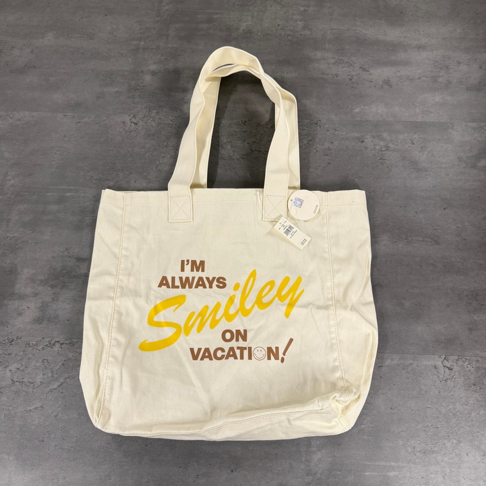 Aerie Tote Bag SmileyWorld Graphic Cream Vacation NEW Grocery Sustainable